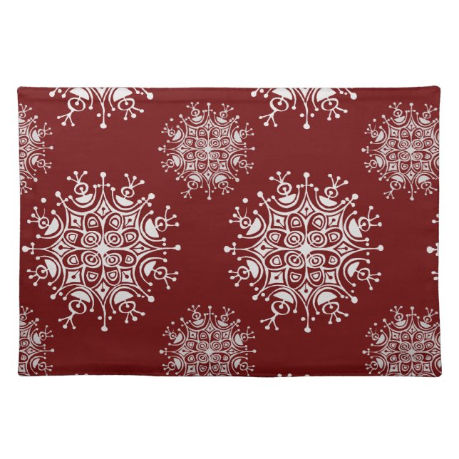 Vintage Christmas Snowflakes Red Blizzard Pattern Cloth Placemat (Front)