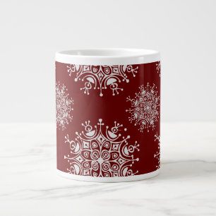 Vintage Christmas Snowflakes Red Blizzard Pattern Giant Coffee Mug