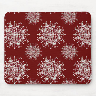Vintage Christmas Snowflakes Red Blizzard Pattern Mouse Pad