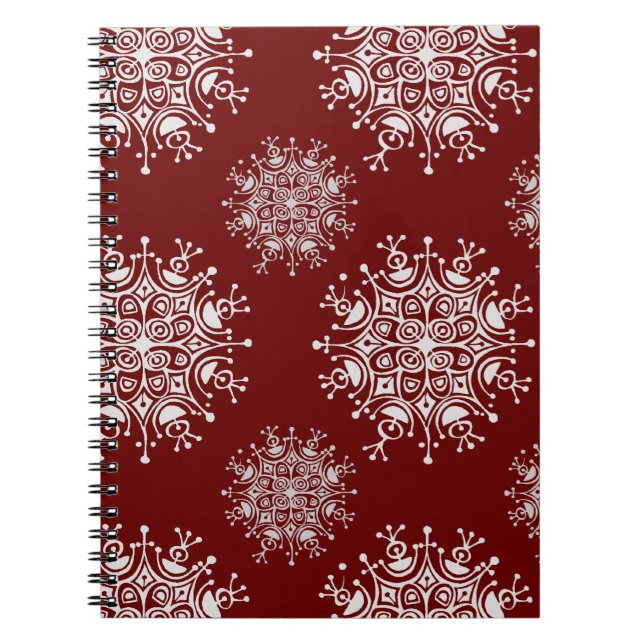 Vintage Christmas Snowflakes Red Blizzard Pattern Notebook (Front)
