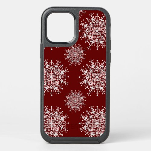 Vintage Christmas Snowflakes Red Blizzard Pattern OtterBox Symmetry iPhone 12 Case