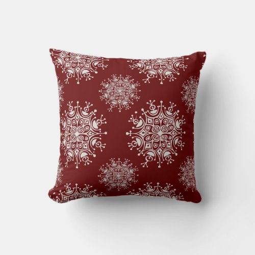 Vintage Christmas Snowflakes Red Blizzard Pattern Throw Pillow