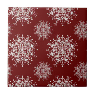 Vintage Christmas Snowflakes Red Blizzard Pattern Tile