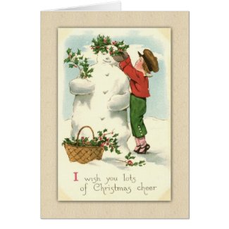 Vintage Christmas Snowman and Boy Card 