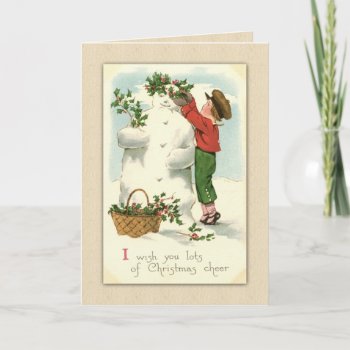 Vintage Christmas  Snowman And Boy Holiday Card by WhimsicalArtwork at Zazzle