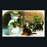 Vintage Christmas snowman and cats decor poster<br><div class="desc">design by www.etsy.com/Shop/VanityFlairDesigns</div>