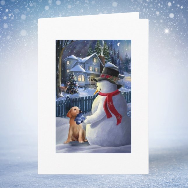 Vintage Christmas Snowman And Dog Holiday Card (Creator Uploaded)