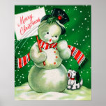 Vintage Christmas snowman and dog poster<br><div class="desc">design by www.etsy.com/Shop/VanityFlairDesign</div>