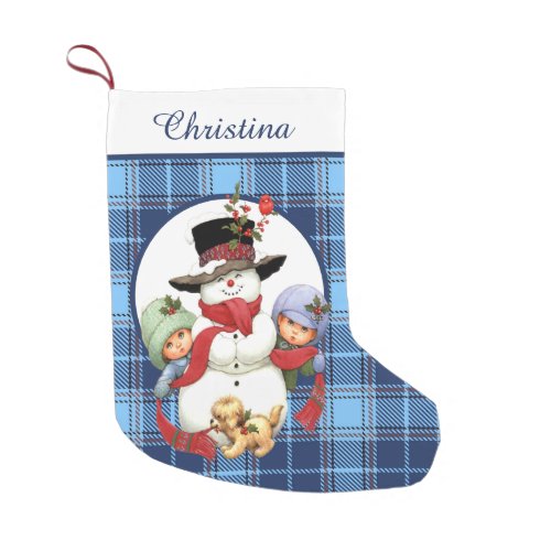 Vintage Christmas snowman and kids Small Christmas Stocking