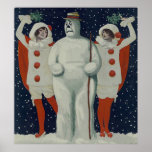Vintage Christmas Snowman and Ladies Poster<br><div class="desc">This is a vintage illustration of a Christmas snowman and some ladies.</div>