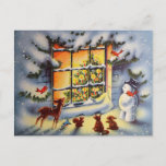 Vintage Christmas snowman animals Holiday postcard<br><div class="desc">design by www.etsy.com/Shop/HeartlandMix</div>