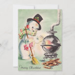 Vintage Christmas Snowman by Wood Stove Holiday Card<br><div class="desc">Cute Retro Vintage Christmas snowman by the wood stove. Perfect for vintage antique collectors or for sending a unique adorable card to friends and family for the holiday season.</div>