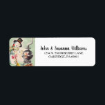 Vintage Christmas Snowman by Wood Stove Label<br><div class="desc">Cute Retro Vintage Christmas snowman by the wood stove address labels. Perfect for sending Christmas cards with adorable address labels on them to friends and family for the holiday season.</div>