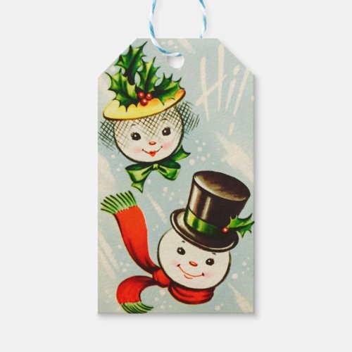 Vintage Christmas Snowman Couple Gift Tags