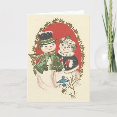 Vintage Christmas Snowman Couple Holiday Card