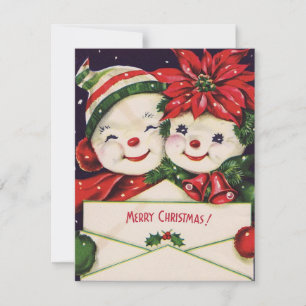 Vintage Christmas Snowman Couple Holiday Card
