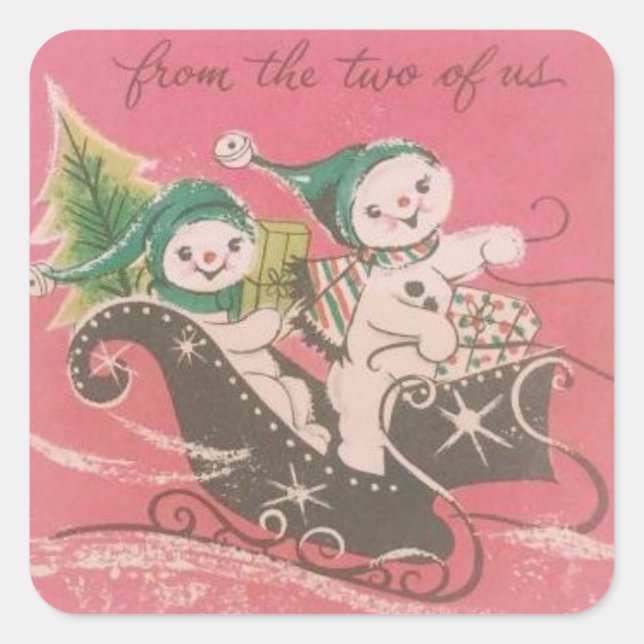 Vintage Christmas Snowman Couple Square Sticker (Front)