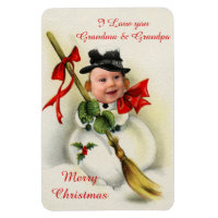 Vintage Christmas Snowman Custom Photo Magnet