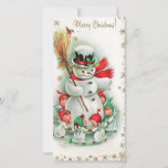 Vintage Christmas Snowman Dances With Angels Holiday Card<br><div class="desc">Cute Retro Vintage Christmas Snowman Dances With Angels In The Snow Holiday Card.</div>