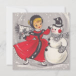 Vintage Christmas Snowman Dancing With Girl Holiday Card<br><div class="desc">Cute Retro Vintage Christmas Snowman Dancing With Girl Holiday Card.</div>