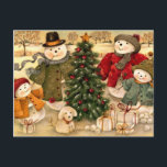 Vintage Christmas, snowman family Holiday Postcard<br><div class="desc">Vintage Christmas,  snowman family</div>