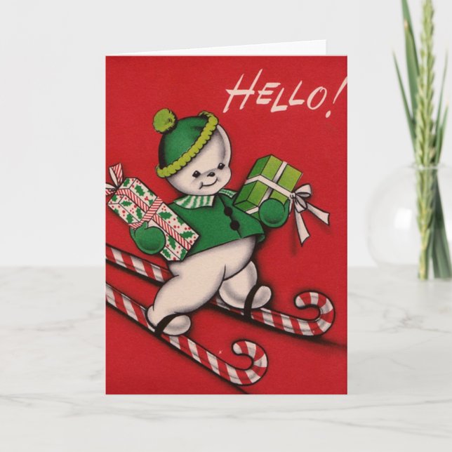 Vintage Christmas Snowman Greeting Card (Front)