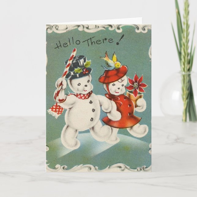 Vintage Christmas Snowman Greeting Card (Front)