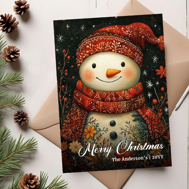 Vintage Christmas Snowman Greeting Card Template (Vintage Christmas Snowman Greeting Card Template)
