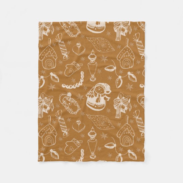 vintage christmas snowman hand drawn fleece blanket (Front)
