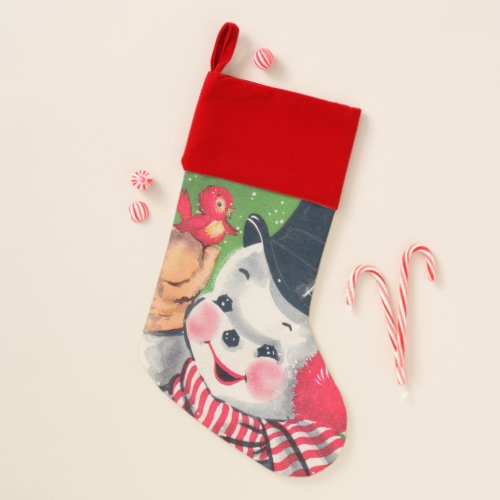 Vintage Christmas snowman Holiday bird stocking