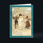 Vintage Christmas Snowman Holiday Card<br><div class="desc">Bring back the good ol' days with this beautiful vintage holiday Christmas card. You can customize this nostalgic card with your own text using the "Personalize It" section to your right. This retro image has been culled from old artwork and enlarged for this greeting card. Altho I have done some...</div>