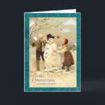 Vintage Christmas Snowman Holiday Card<br><div class="desc">Bring back the good ol' days with this beautiful vintage holiday Christmas card. You can customize this nostalgic card with your own text using the "Personalize It" section to your right. This retro image has been culled from old artwork and enlarged for this greeting card. Altho I have done some...</div>