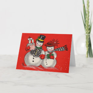Vintage Christmas Snowman Holiday Card