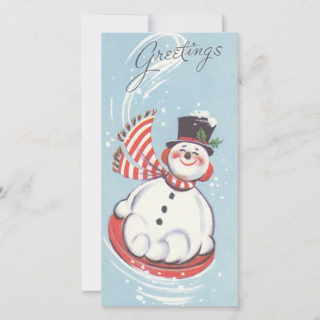 Vintage Christmas Snowman Holiday Card (Front)