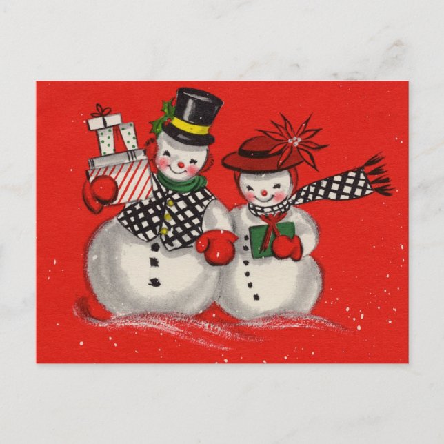 Vintage Christmas Snowman Holiday Postcard (Front)