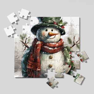 Vintage Christmas Snowman Jigsaw Puzzle   Retro