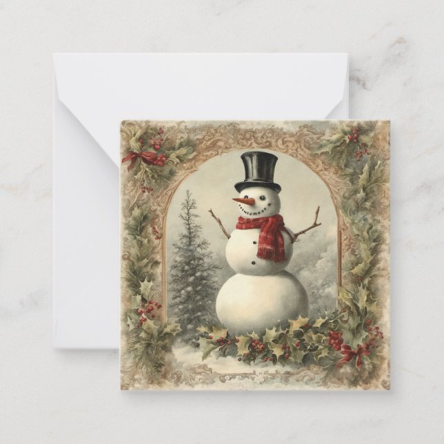 Vintage Christmas Snowman Note Card (Front)