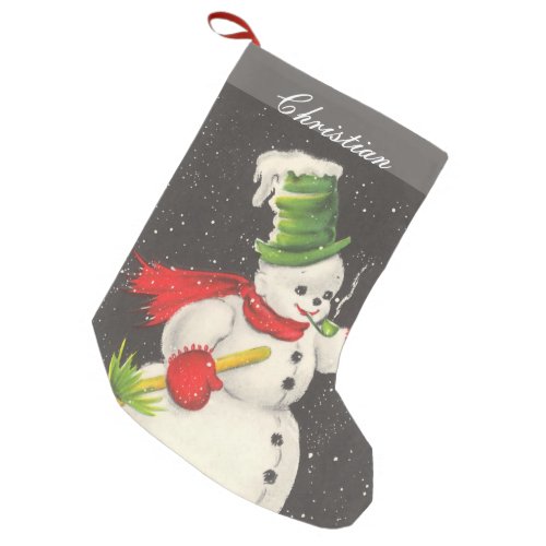 Vintage Christmas Snowman Personalized Small Christmas Stocking