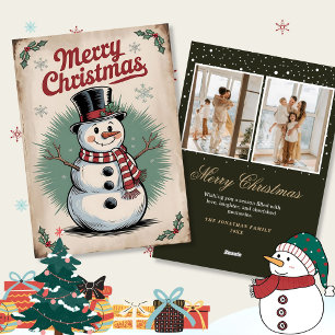 Vintage Christmas Snowman Photo Holiday Cards