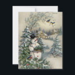Vintage Christmas Snowman Picking Holly Holiday Card<br><div class="desc">Vintage Christmas Snowman Picking Holly</div>