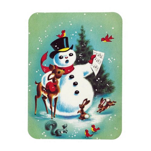 Vintage Christmas Snowman Playing With Animals Magnet