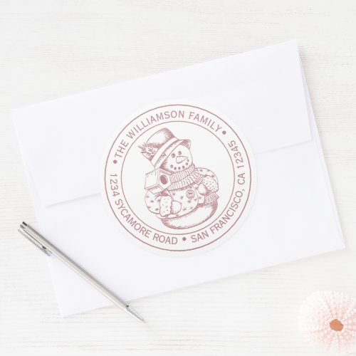 Vintage Christmas SnowMan Purple Return Address Classic Round Sticker