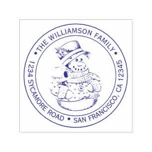 Vintage Christmas Snowman Round Return Address Self-inking Stamp