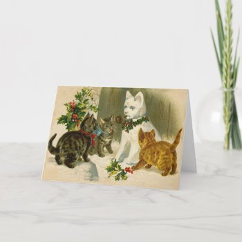 Vintage Christmas Snowman Snowcat Cat Cat Holiday Card by vintagecreations at Zazzle