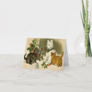 Vintage Christmas Snowman Snowcat Cute Cats Cat Holiday Card by vintagecreations at Zazzle