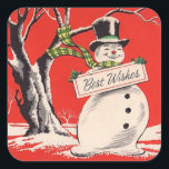 Vintage Christmas Snowman Square Sticker<br><div class="desc">Retro Vintage Christmas Snowman Best Wishes Square Sticker.</div>