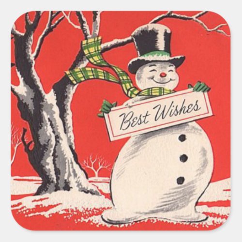 Vintage Christmas Snowman Square Sticker