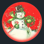 Vintage Christmas Snowman Sticker<br><div class="desc">Vintage Christmas Snowman Sticker.  This is a wonderful 1940s Christmas image.</div>