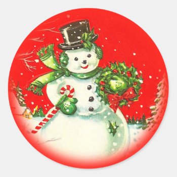 Vintage Christmas Snowman Sticker by christmas1900 at Zazzle