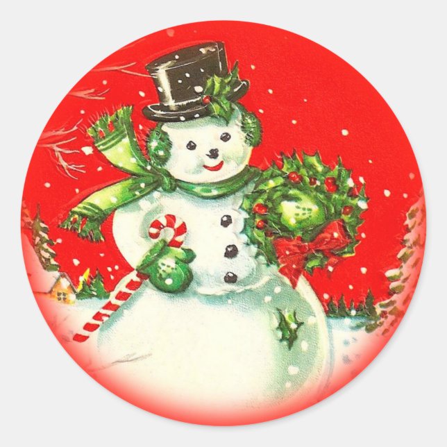 Vintage Christmas Snowman Sticker (Front)